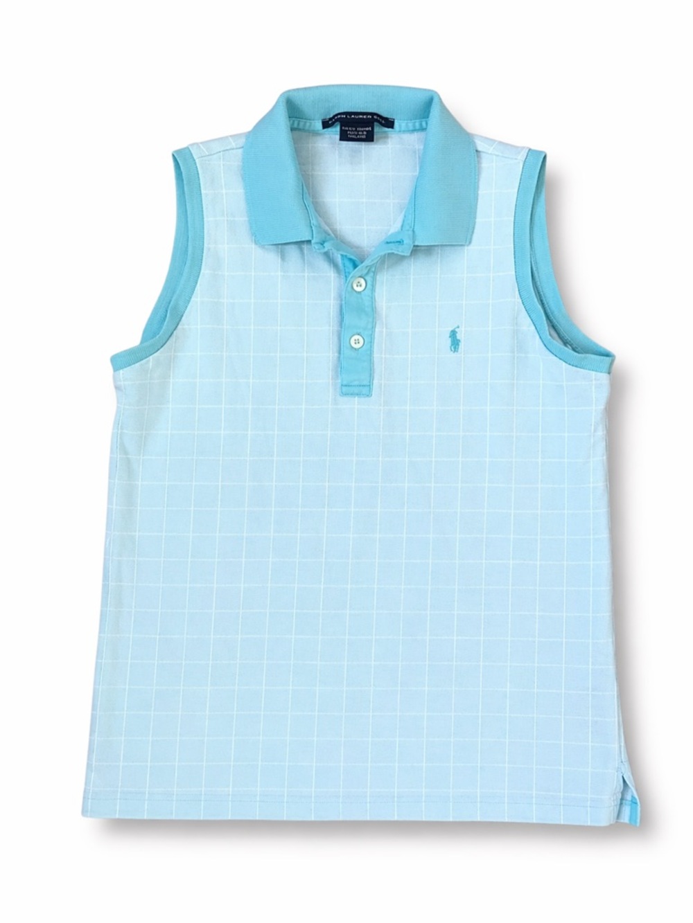 Ralph Lauren Golf Sleeveless Polo Top SP Aqua Grid Preppy Coastal Petite